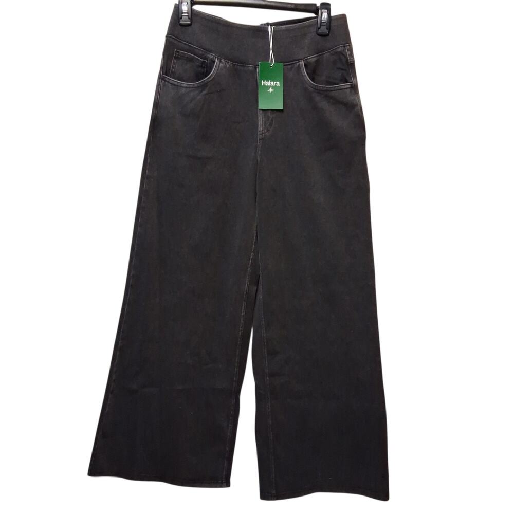 Halara Black denim stretchy tummy control wide leg 27" Waist NWT Boho lounge
